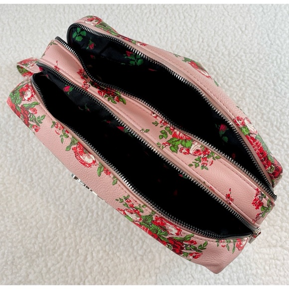 (NWOT) BETSEY JOHNSON • Pink/Multi Floral Print Faux Leather XL Cosmetic Bag - Picture 7 of 16